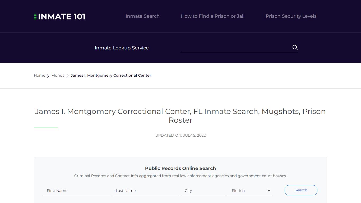 James I. Montgomery Correctional Center, FL Inmate Search ...