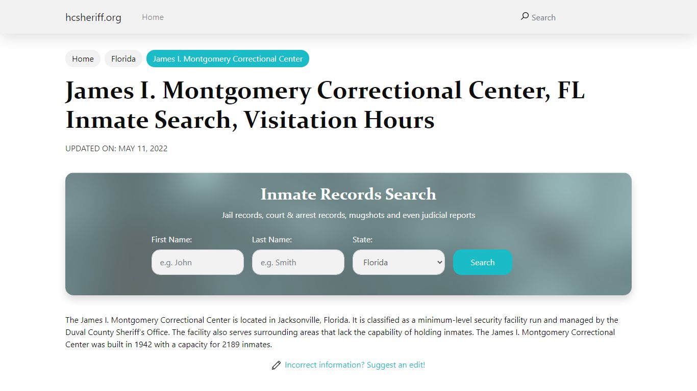 James I. Montgomery Correctional Center, FL Inmate Search ...