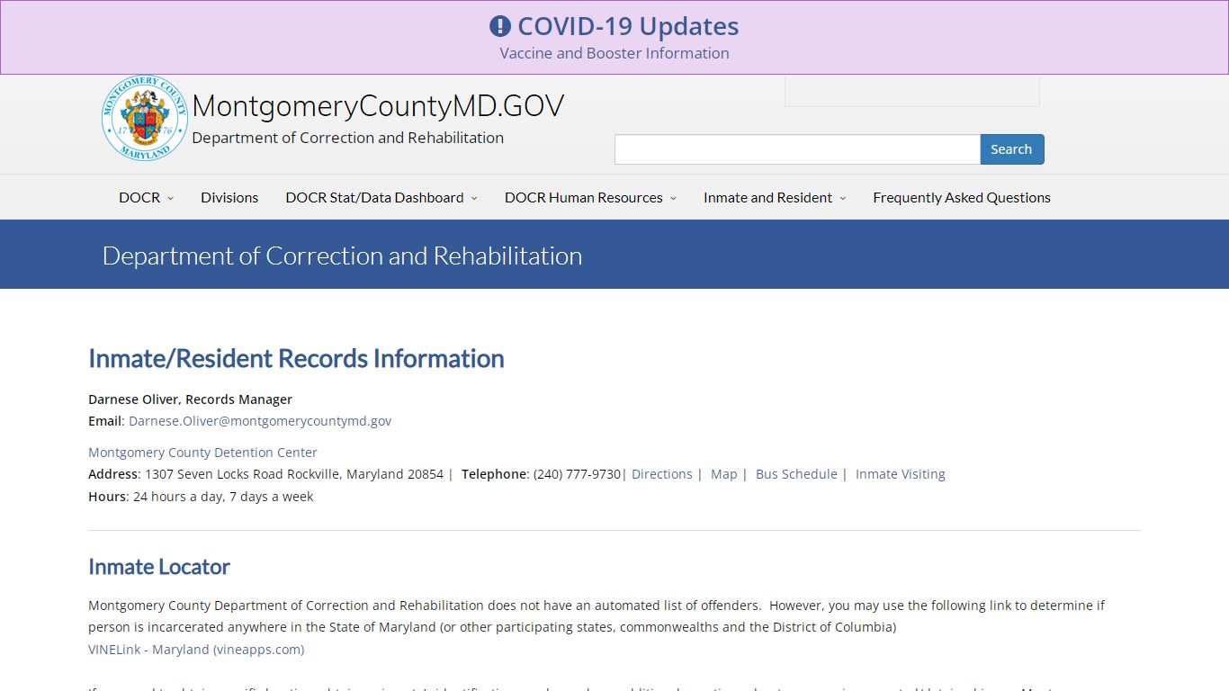 MONTGOMERY COUNTY, MD - DEPARTMENT OF CORRECTION AND ...